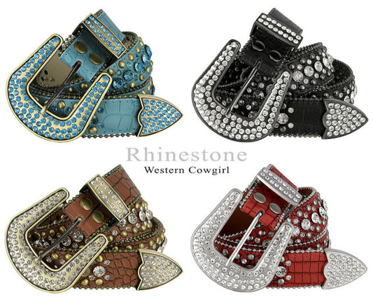 50158 Rhinestone Belt Fashion Western Bling Crystal Genuine Leather Belt 1-1/2"(38mm) Wide