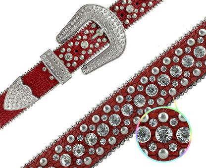 50158 Rhinestone Belt Fashion Western Bling Crystal Genuine Leather Belt 1-1/2"(38mm) Wide