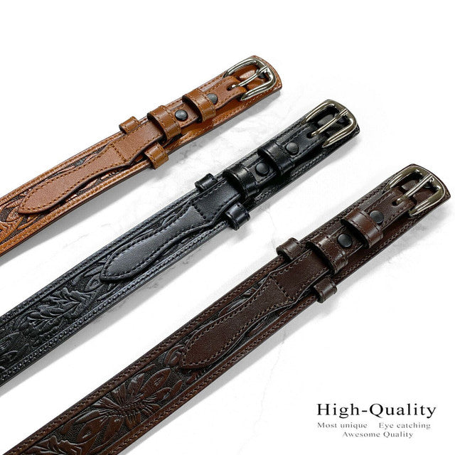 Genuine Full Grain Leather Floral Tooled Engraved Western Ranger Belt