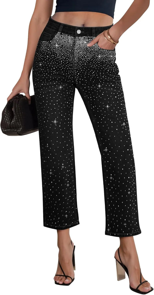 black rhinestone jeans women
