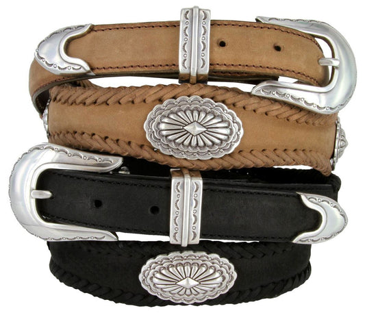 Arizona Southwestern Conchos Crazy Horse Scalloped Genuine Leather Western Belt