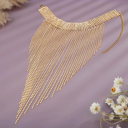 Rhinestone Tassel Necklace for Women - Geometric Chains Neck Choker