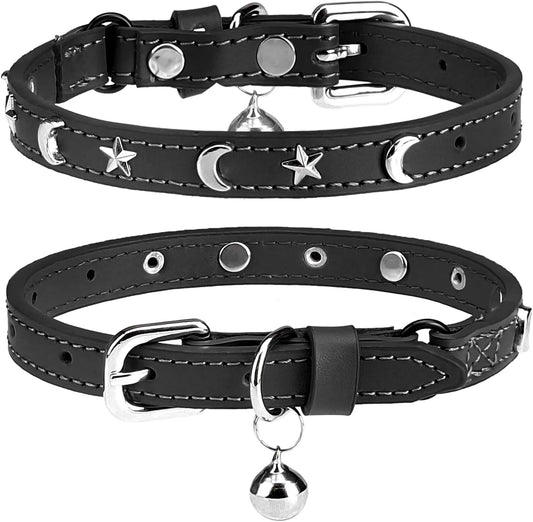 Leather Cat & Small Dog Collar with Bell - Adjustable Breakaway Kitten & Puppy Collar
