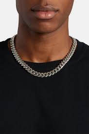 Men wearing - 12MM Silver-Plated Miami Cuban Link Chain
