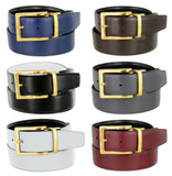 Men's Reversible Belt Gold Buckle Genuine Leather Dress Casual Belt 1-3/8"(35mm) Wide