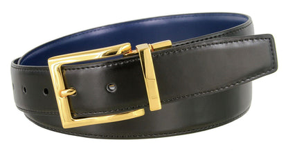 Men's Reversible Belt Gold Buckle Genuine Leather Dress Casual Belt 1-3/8"(35mm) Wide