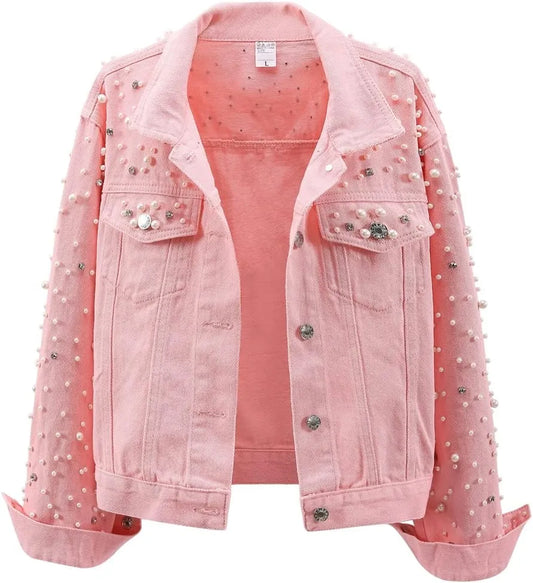 pink rhinestone jean jacket
