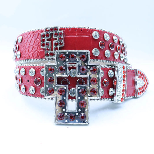Rhinestone Western Cross Belt - Crystal Studded Fashion Statement Accessory BRS70