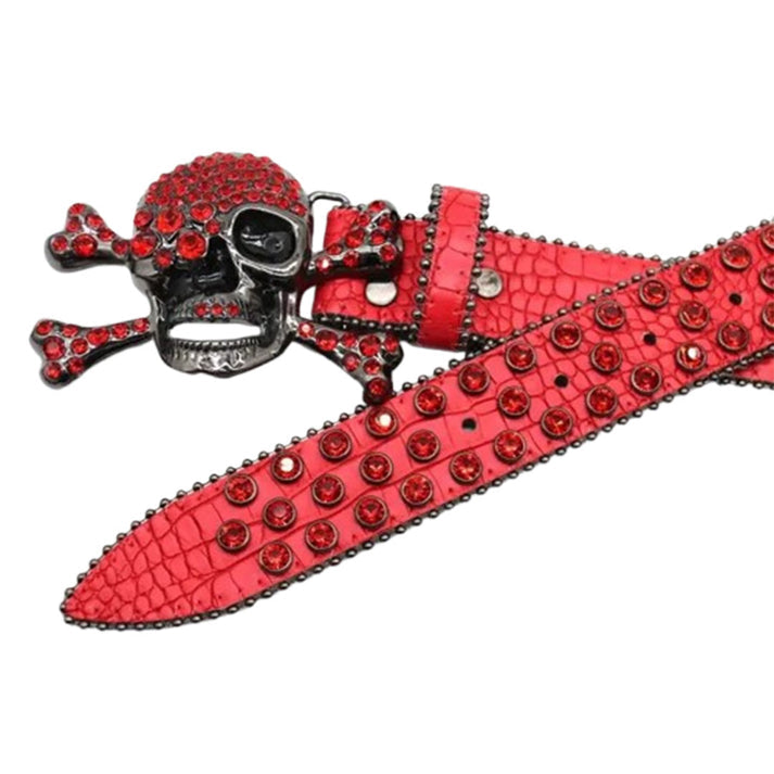 red rhinestone skull belt