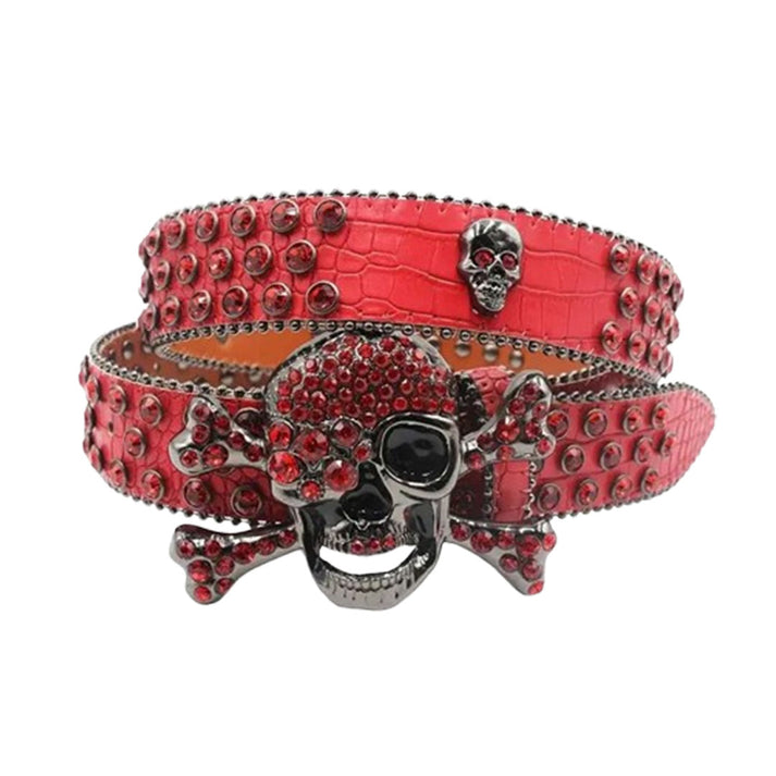 red rhinestone skull belt