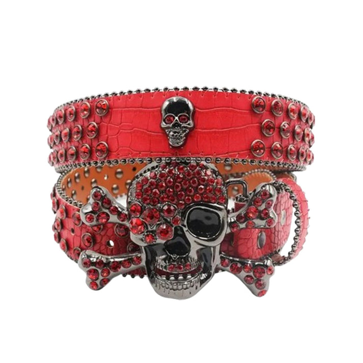 red rhinestone skull belt