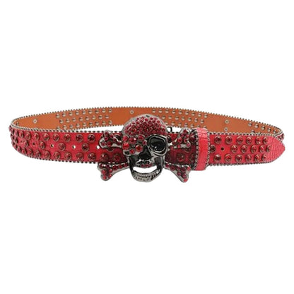 red rhinestone skull belt