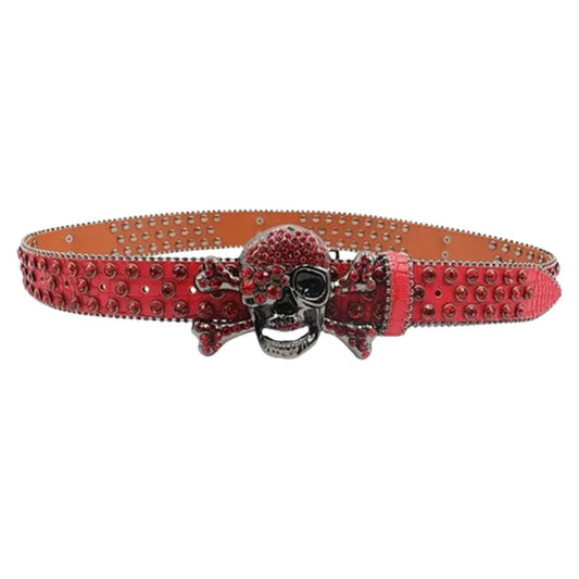 red rhinestone skull belt
