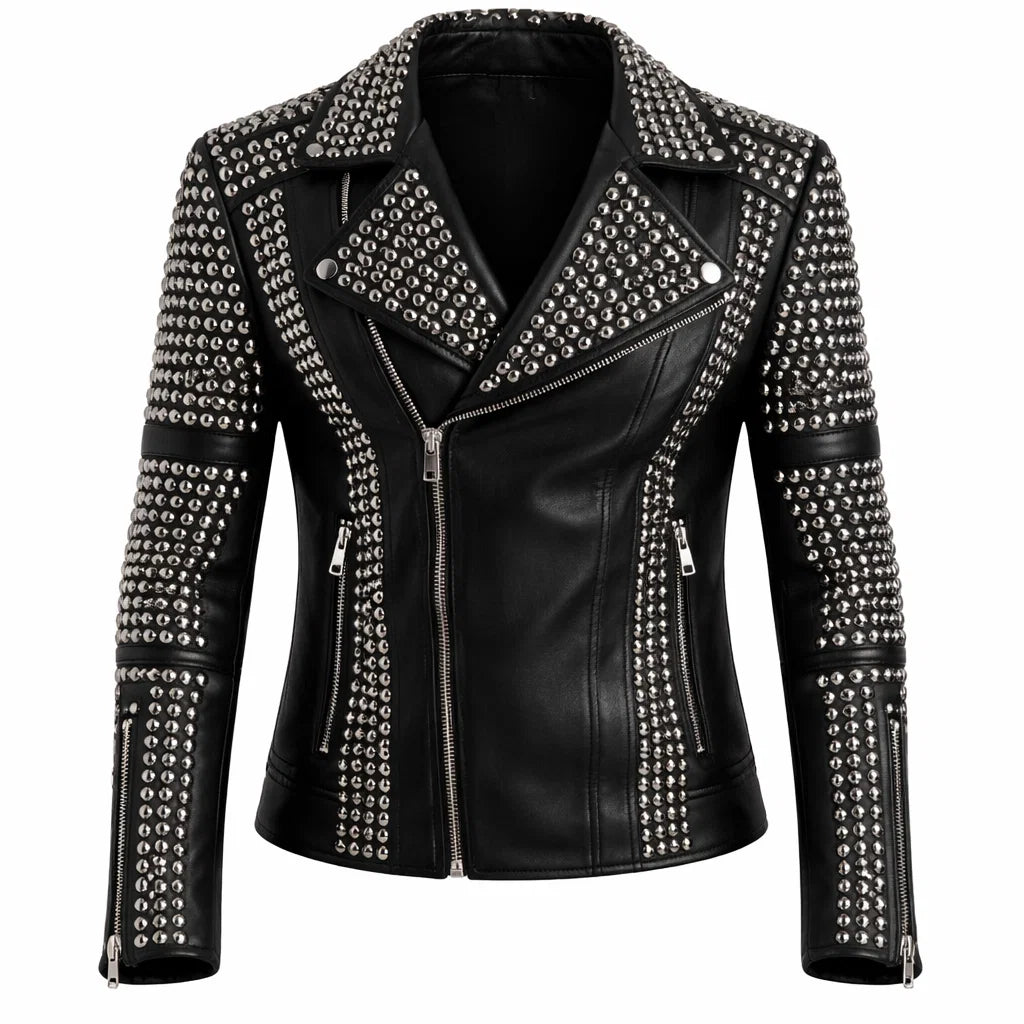 stud embellished leather jacket