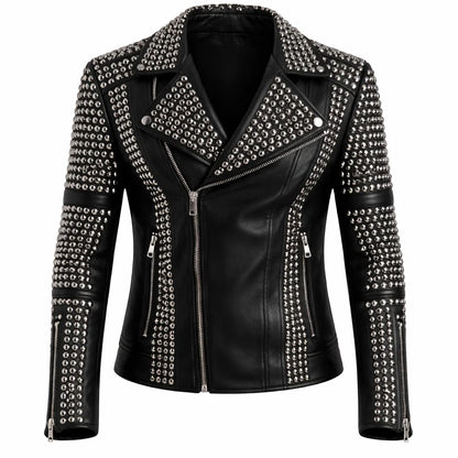 stud embellished leather jacket