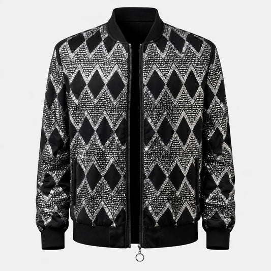Men’s Rhinestone Bomber Jacket - Hip Hop Y2K Night Club Streetwear