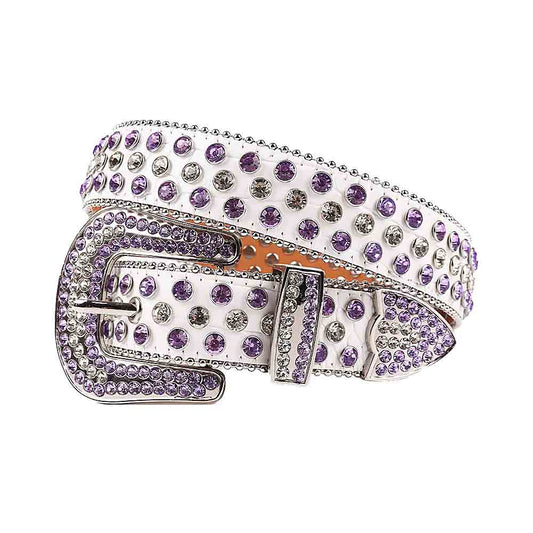 Rhinestone White belt and White & Purple Crystal Diamonds with Silver Buckle Studded with white and Purple Crystal Diamonds Rhinestones